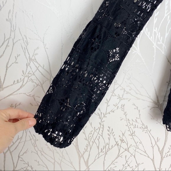 ASOS Lace and Velvet Open Front Smocked Top Black - Picture 8 of 13